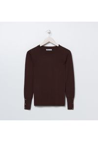 Sinsay - Wiskozowy sweter z ozdobnym rękawem - Brązowy. Kolor: brązowy. Materiał: wiskoza #1