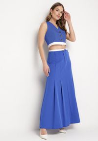 Born2be - Niebieska Spódnica Maxi Rozkloszowana w Garniturowym Stylu Araxna. Okazja: na co dzień. Kolor: niebieski. Styl: casual #4