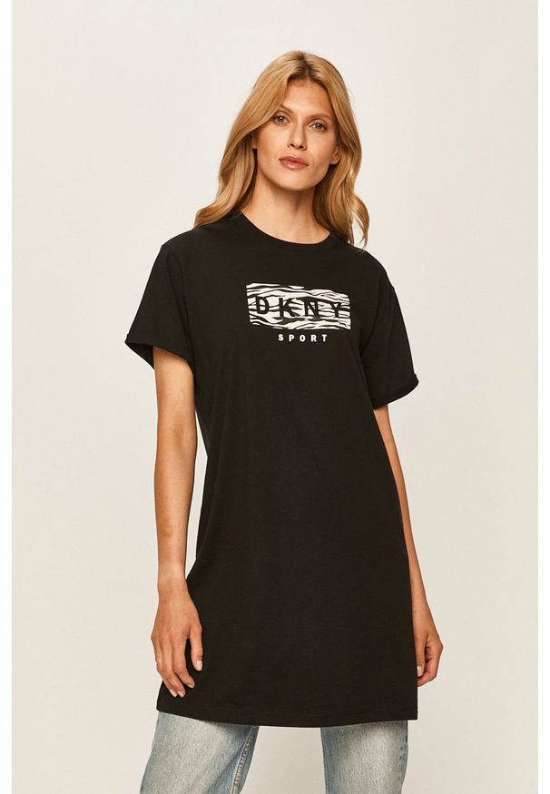 DKNY - Dkny - T-shirt. Okazja: na co dzień. Kolor: czarny. Materiał: bawełna, dzianina. Wzór: nadruk. Styl: sportowy, casual