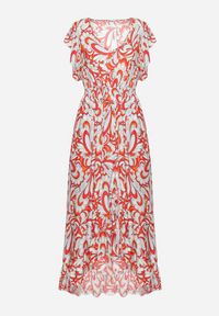 Born2be - Beżowo-Pomarańczowa Asymetryczna Sukienka z Gumką w Pasie z Falbankami z Wiskozy Venimra. Typ kołnierza: kołnierz z falbankami. Kolor: beżowy. Materiał: wiskoza. Typ sukienki: asymetryczne #3