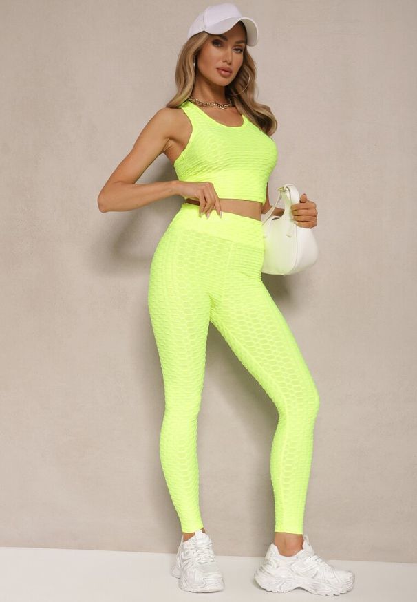 Renee - Jasnozielony Tank Top z Tłoczonym Wzorem Aeronna. Okazja: na co dzień. Kolor: zielony. Materiał: jeans. Styl: klasyczny, casual