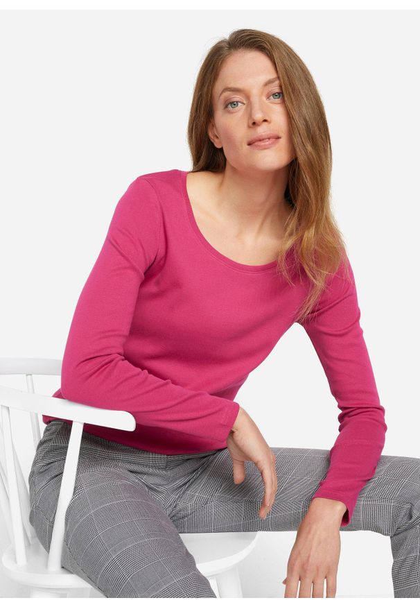 bonprix - Bluzka z długim rękawem z czystej bawełny organicznej. Kolor: różowy. Materiał: bawełna. Długość rękawa: długi rękaw. Długość: długie. Wzór: prążki