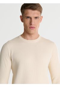 Big-Star - Sweter męski o teksturalnym splocie bawełniany kremowy Reylon 102. Kolor: kremowy. Materiał: bawełna. Wzór: ze splotem. Styl: klasyczny