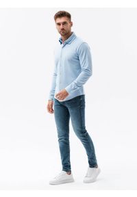 Ombre Clothing - Koszula męska dzianinowa z długim rękawem - niebieska V3 - Rozmiar: XL. Kolor: niebieski. Materiał: dzianina. Długość rękawa: długi rękaw. Długość: długie. Wzór: kropki #7