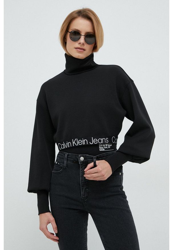 Calvin Klein Jeans bluza damska kolor czarny gładka. Okazja: na co dzień. Kolor: czarny. Długość rękawa: długi rękaw. Długość: długie. Wzór: gładki. Styl: casual
