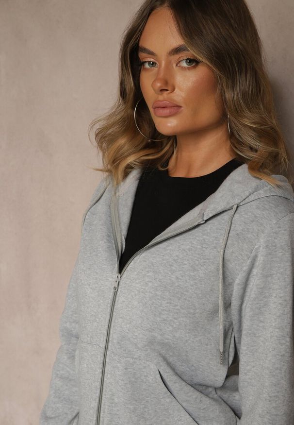 Renee - Szara Bluza Rozpinana z Bawełną i Kapturem Ozdobiona Sznurkami Ivila. Okazja: na co dzień. Kolor: szary. Materiał: bawełna. Wzór: aplikacja. Styl: casual, sportowy