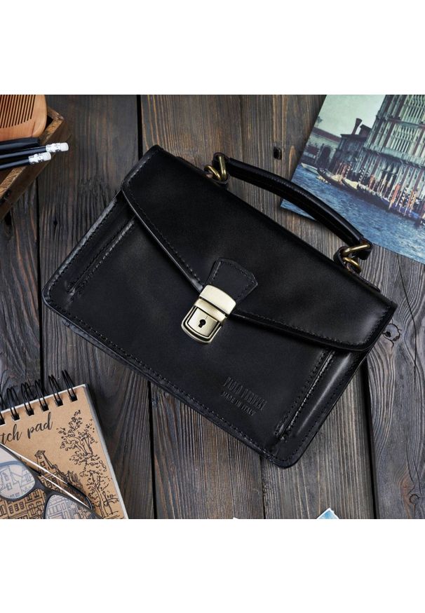 PAOLO PERUZZI - Skórzany kuferek damski czarny Paolo Peruzzi N07-BL. Kolor: czarny. Materiał: skórzane. Rodzaj torebki: na ramię