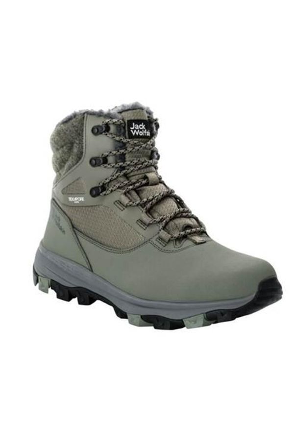Buty do chodzenia męskie Jack Wolfskin Everquest High Texapore. Wysokość cholewki: za kostkę. Zapięcie: sznurówki. Kolor: zielony. Materiał: materiał, syntetyk. Szerokość cholewki: normalna. Sport: turystyka piesza