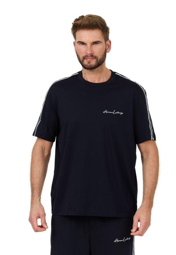 Armani Exchange - ARMANI EXCHANGE Granatowy t-shirt. Kolor: niebieski