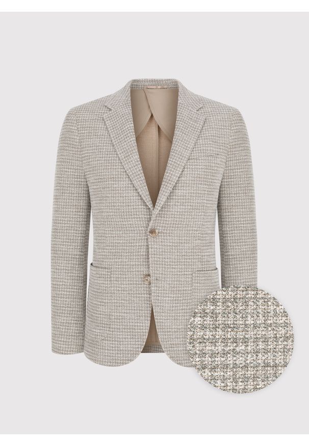 Pako Lorente - PAKO LORENTE – Beżowa marynarka w pepitkę. Kolor: niebieski, beżowy. Materiał: poliester, bawełna