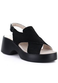 Skórzane sandały damskie na platformie czarne S.Barski 7005. Kolor: czarny. Materiał: skóra. Obcas: na platformie. Styl: elegancki #1