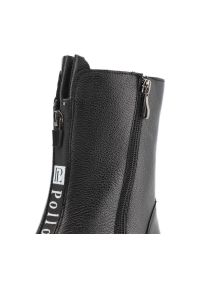 Czarne Botki Pollonus Ocieplane Buty Damskie. Kolor: czarny. Materiał: skóra, futro, syntetyk. Szerokość cholewki: normalna. Wzór: aplikacja. Sezon: zima. Styl: elegancki #8