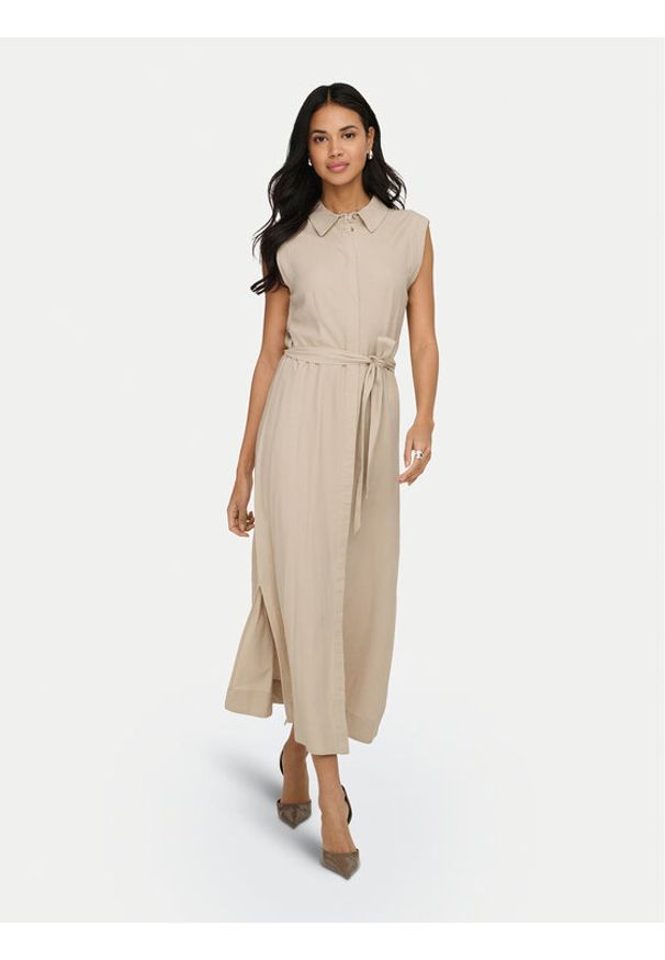 only - ONLY Sukienka koszulowa Goa 15363697 Beżowy Regular Fit. Kolor: beżowy. Materiał: wiskoza. Typ sukienki: koszulowe