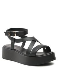 TOMMY HILFIGER - Sandały Tommy Hilfiger New Flatform Strap FW0FW07245 Black BDS. Kolor: czarny. Materiał: skóra #1
