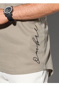 Ombre Clothing - T-shirt męski bawełniany z nadrukiem S1387 - popielaty - XXL. Kolor: szary. Materiał: bawełna. Wzór: nadruk