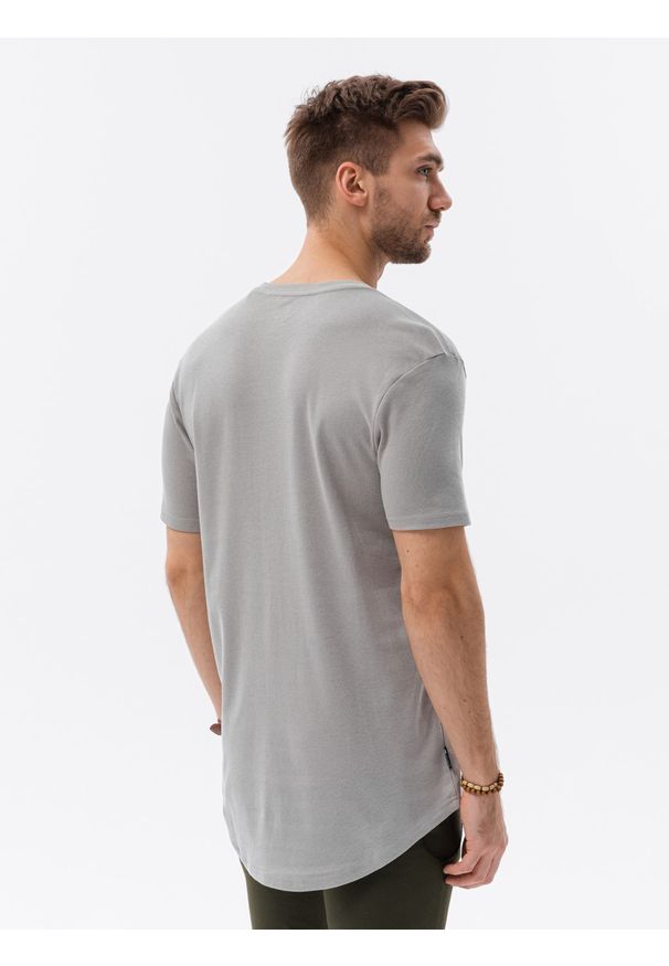 Ombre Clothing - T-shirt męski bawełniany z nadrukiem S1387 - popielaty - XXL. Kolor: szary. Materiał: bawełna. Wzór: nadruk