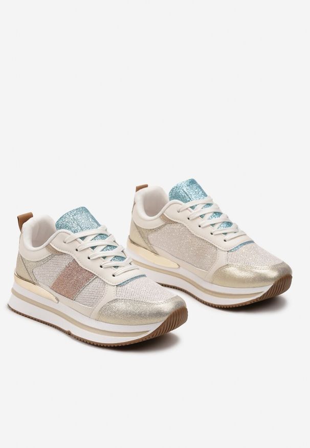 Born2be - Złote Sneakersy Brokatowe na Piankowej Podeszwie Tindriel. Kolor: złoty
