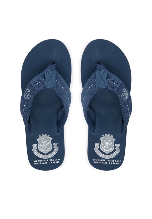 TOMMY HILFIGER - Tommy Hilfiger Japonki Patch Hilfiger Beach Sandal FM0FM05804 Niebieski. Kolor: niebieski. Materiał: materiał