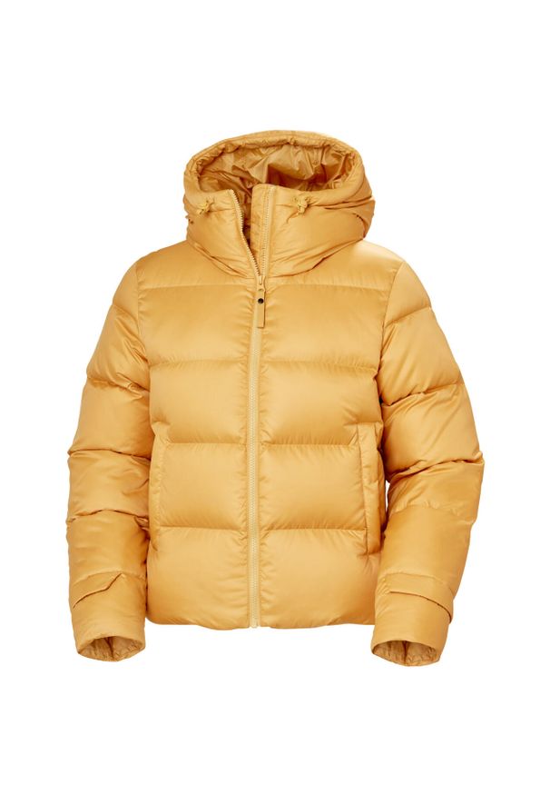 Damska kurtka z kapturem Helly Hansen Essence. Typ kołnierza: kaptur. Kolor: beżowy, wielokolorowy, żółty. Materiał: puch