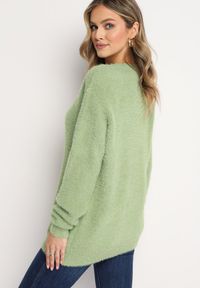 Born2be - Jasnozielony Klasyczny Sweter z Puchatego Materiału Oversize Miarra. Kolor: zielony. Materiał: materiał. Styl: klasyczny #3