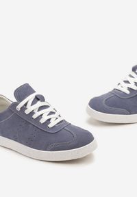 Born2be - Niebieskie Sznurowane Sneakersy ze Skóry z Ozdobnymi Przeszyciami Norina. Kolor: niebieski. Materiał: skóra #5