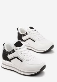 Renee - Biało-Czarne Sneakersy z Ekoskóry z Brokatowymi Wstawkami i Sznurowaniem Jelise. Kolor: biały #2