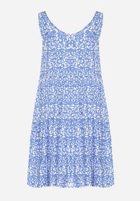 Born2be - Niebieska Bawełniana Sukienka o Rozkloszowanym Kroju z Geometrycznym Wzorem Natiriana. Kolor: niebieski. Materiał: bawełna. Wzór: geometria. Sezon: lato. Typ sukienki: sportowe. Styl: elegancki, sportowy #2