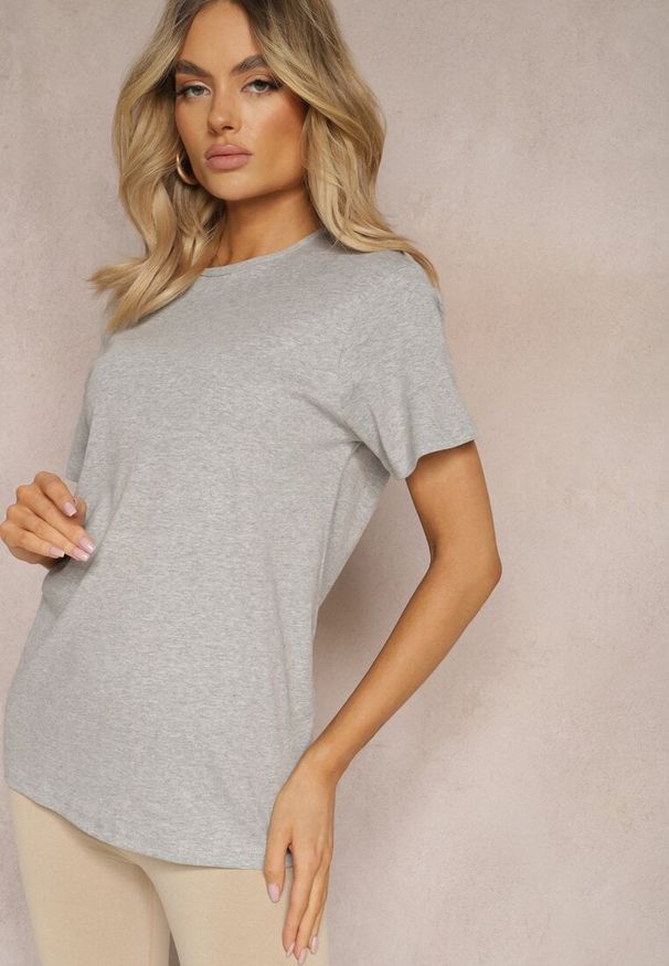 Renee - Szara Casualowa Koszulka T-shirt z Bawełny Gittaria. Okazja: na co dzień. Kolor: szary. Materiał: bawełna. Styl: casual