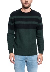 Lee - SWETER MĘSKI LEE STRIPED WOOL MIX DK BOTTLE GREEN L83LLNBB. Kolor: zielony #5