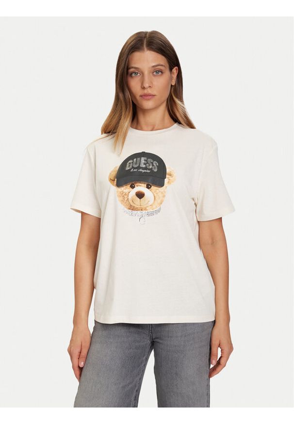 Guess T-Shirt V5BI09 I3Z14 Écru Relaxed Fit. Materiał: bawełna