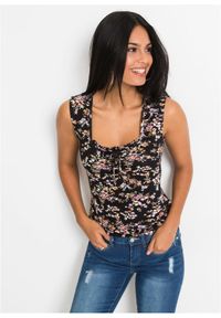 bonprix - Top z mieszanki wiskozy. Kolor: czarny. Materiał: wiskoza. Wzór: nadruk #1