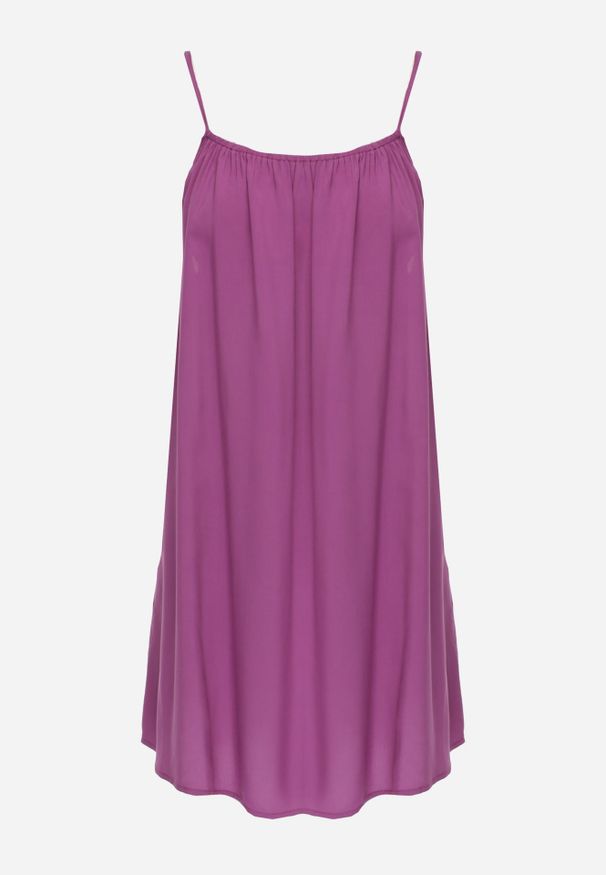 Renee - Fioletowa Casualowa Sukienka z Wiskozy o Prostym Kroju z Ramiączkami z Regulacją Wilantia. Okazja: na co dzień. Kolor: fioletowy. Materiał: wiskoza. Długość rękawa: na ramiączkach. Wzór: kolorowy. Typ sukienki: proste. Styl: casual