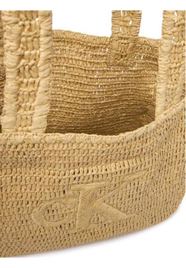 Calvin Klein Torebka Bold Ck Raffia Medium Tote LV04F3447G Brązowy. Kolor: brązowy