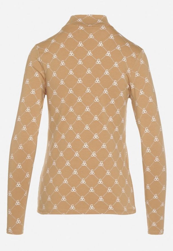 Born2be - Beżowa Bawełniana Bluzka z Półgolfem Typu Longsleeve z Geometrycznym Wzorem Tilianna. Okazja: na imprezę, na spotkanie biznesowe, do pracy, na co dzień. Kolor: beżowy. Materiał: bawełna. Długość rękawa: długi rękaw. Wzór: geometria. Styl: elegancki, biznesowy, klasyczny, casual