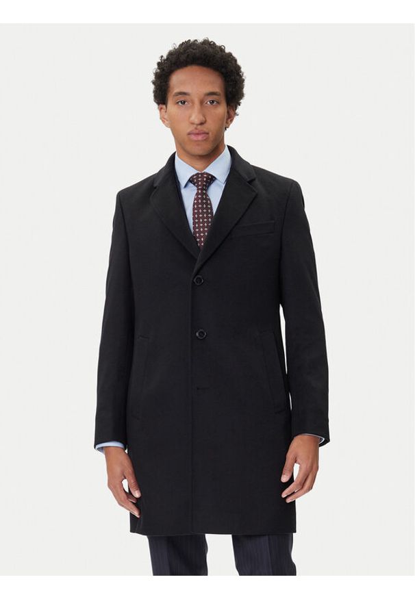 BOSS Płaszcz wełniany Hyde 50549187 Czarny Slim Fit. Kolor: czarny. Materiał: wełna
