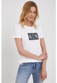 Armani Exchange t-shirt bawełniany kolor biały. Kolor: biały. Materiał: bawełna. Wzór: nadruk