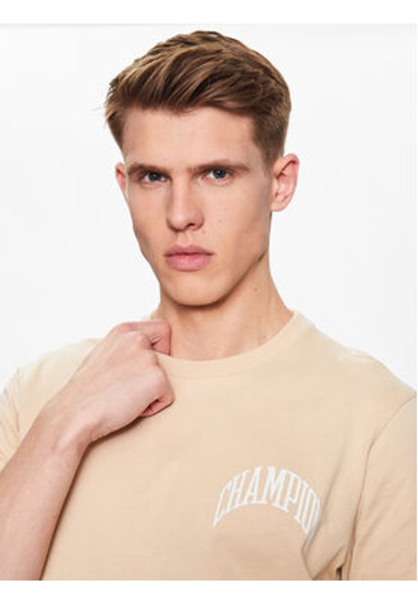 Champion T-Shirt 218521 Beżowy Regular Fit. Kolor: beżowy. Materiał: bawełna
