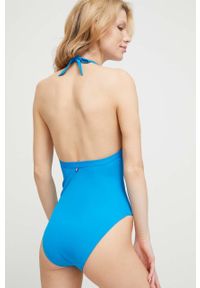 TOMMY HILFIGER - Tommy Hilfiger jednoczęściowy strój kąpielowy kolor niebieski lekko usztywniona miseczka. Kolor: niebieski. Materiał: poliester #4