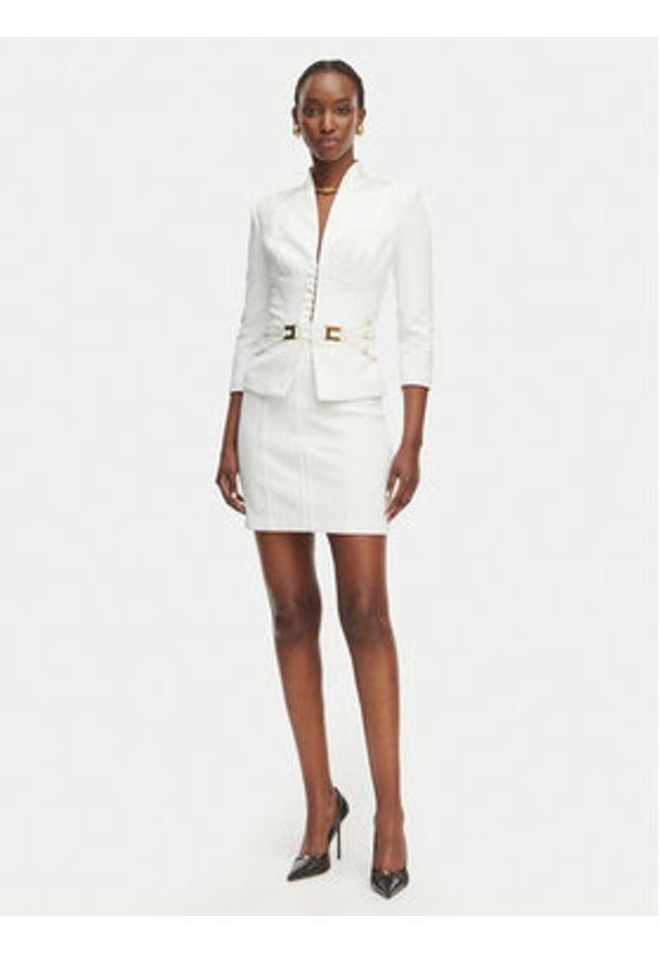 Elisabetta Franchi Marynarka GI-202-61E2-V590 Biały Regular Fit. Kolor: biały. Materiał: syntetyk