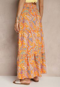 Renee - Pomarańczowa Spódnica Rozkloszowana High Waist z Motywem Paisley Nevolissa. Okazja: na co dzień. Stan: podwyższony. Kolor: pomarańczowy. Wzór: paisley. Styl: casual