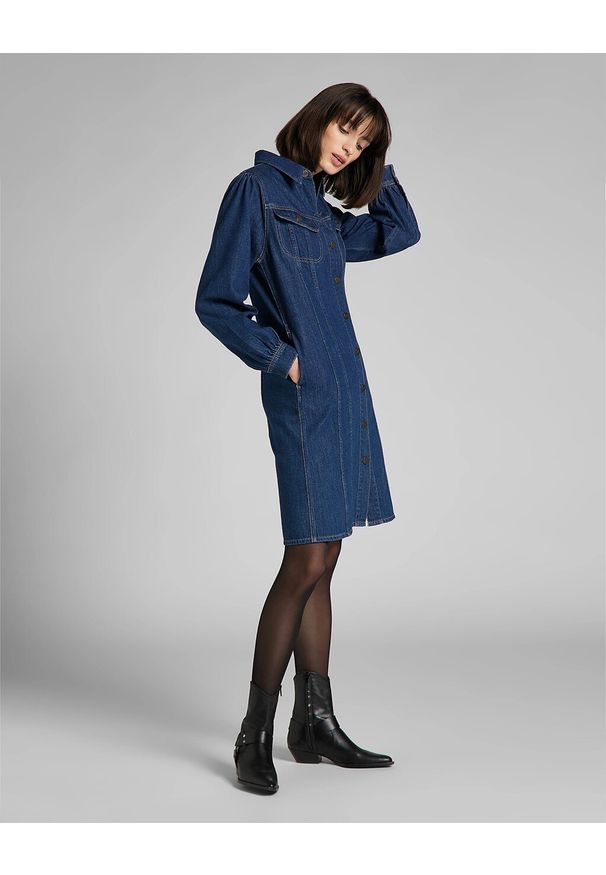 Lee - LEE VOLUME SLEEVE DRESS DAMSKA SUKIENKA JEANSOWA RINSE L50INA36 112140195. Materiał: jeans