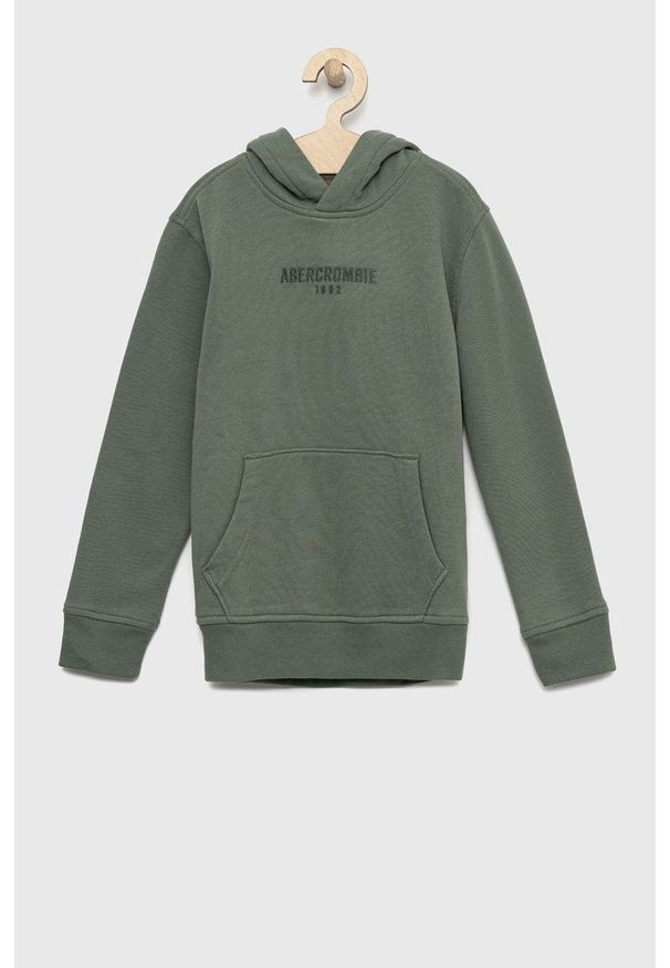 Abercrombie & Fitch bluza dziecięca kolor zielony z kapturem z aplikacją. Okazja: na co dzień. Typ kołnierza: kaptur. Kolor: zielony. Wzór: aplikacja. Styl: casual