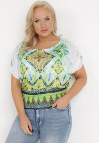 Born2be - Zielona Bluzka Ianoreia. Kolor: zielony. Materiał: jeans. Długość rękawa: krótki rękaw. Długość: krótkie. Wzór: aplikacja, kolorowy. Sezon: lato #1
