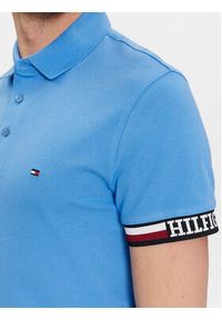 TOMMY HILFIGER - Tommy Hilfiger Polo Monotype Flag MW0MW33585 Niebieski Slim Fit. Typ kołnierza: polo. Kolor: niebieski. Materiał: wiskoza, bawełna