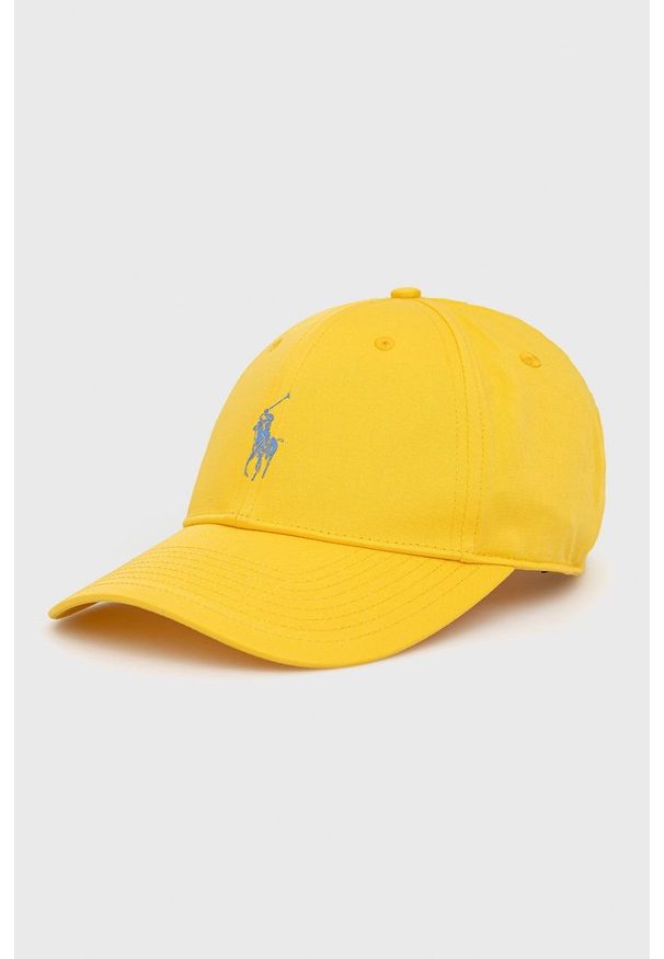 Polo Ralph Lauren czapka 710811344017 kolor żółty z nadrukiem. Kolor: żółty. Materiał: włókno, materiał. Wzór: nadruk