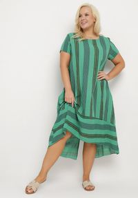 Born2be - Zielona Bawełniana Sukienka z Krótkim Rękawem Oceanima. Kolor: zielony. Materiał: bawełna. Długość rękawa: krótki rękaw. Sezon: lato #1
