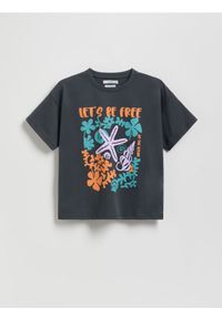 Reserved - T-shirt z nadrukiem - ciemnoszary. Kolor: szary. Materiał: bawełna. Wzór: nadruk