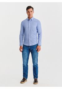 Pako Lorente - PAKO LORENTE - Niebieska koszula męska melanż. Kolor: niebieski. Materiał: poliester, bawełna. Długość rękawa: długi rękaw. Długość: długie. Wzór: melanż. Sezon: jesień #7