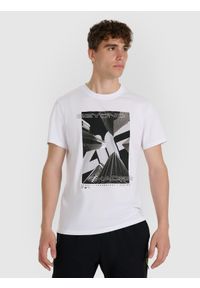 4f - 4F T-shirt regular z nadrukiem męski - biały L. Okazja: na co dzień. Kolor: biały. Materiał: materiał, bawełna. Wzór: nadruk. Styl: casual