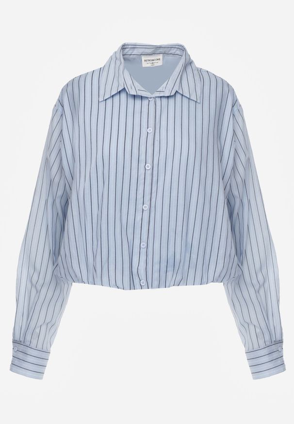 Born2be - Niebieska Bawełniana Koszula Oversize w Pionowe Paski z Gumką Kycer. Okazja: na spotkanie biznesowe, na co dzień. Typ kołnierza: kołnierzyk klasyczny. Kolor: niebieski. Materiał: bawełna. Wzór: paski. Styl: elegancki, biznesowy, klasyczny, casual